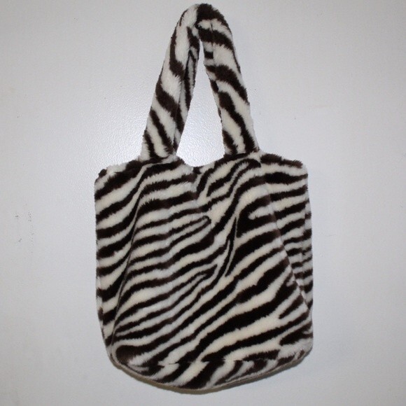 Pottery Barn Teen Fluffy Faux Fur Zebra Tote - Picture 1 of 6